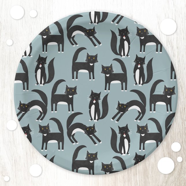 Cute Black and White Tuxedo Cat Pattern Paper Plate (Creator Uploaded)