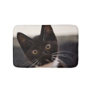 Cute Black And White Tuxedo Kitten Bath Mat