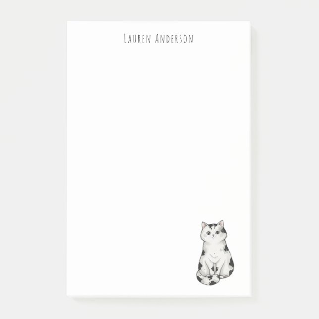 Cute black and white whimsical Cat Notepad (Front)