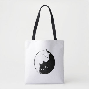 cute black and white yin and yang cat love design  tote bag