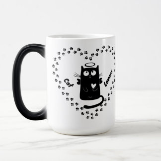 Cute Black Angel Cat Lovers Heart Mug