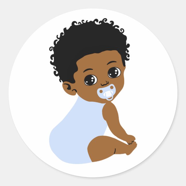 Cute Black Baby Boy with Blue Pacifier Sticker (Front)