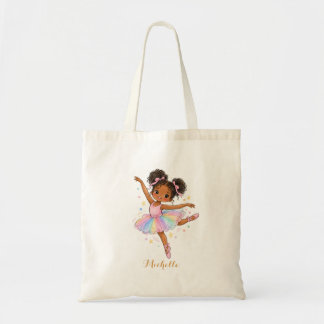 Cute Black Ballerina Personalized Name Tote Bag