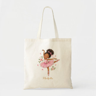 Cute Black Ballerina Personalized Name Tote Bag