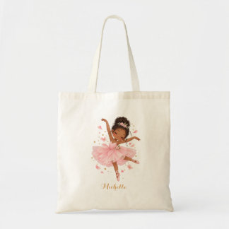 Cute Black Ballerina Personalized Name Tote Bag