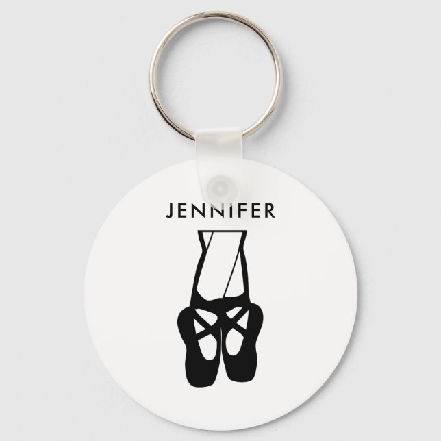 Cute Black Ballet Slippers En Pointe Keychain (Front)