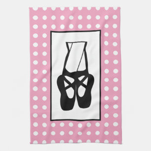 Cute Black Ballet Slippers En Pointe Kitchen Towel