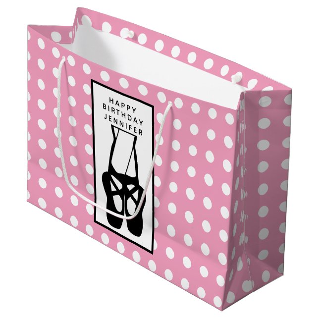 Cute Black Ballet Slippers En Pointe Large Gift Bag (Front Angled)
