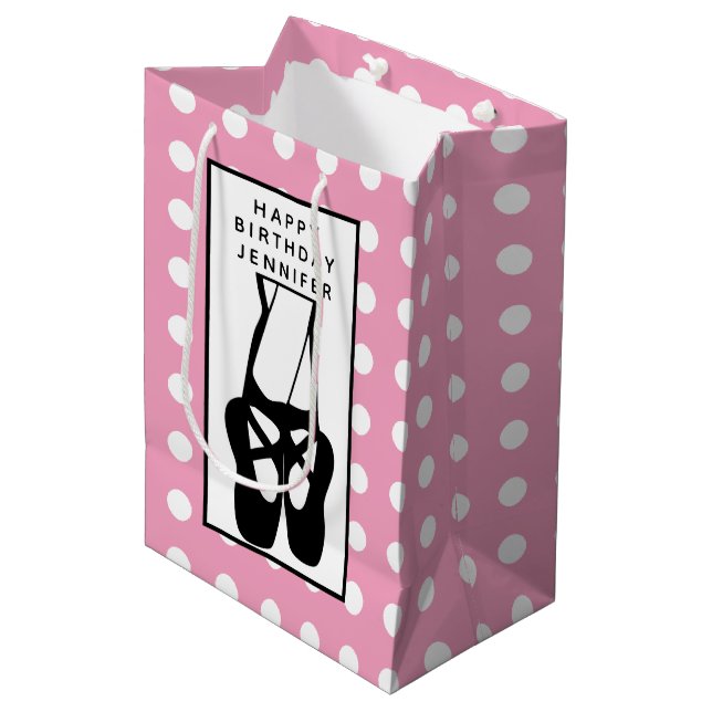 Cute Black Ballet Slippers En Pointe Medium Gift Bag (Front Angled)