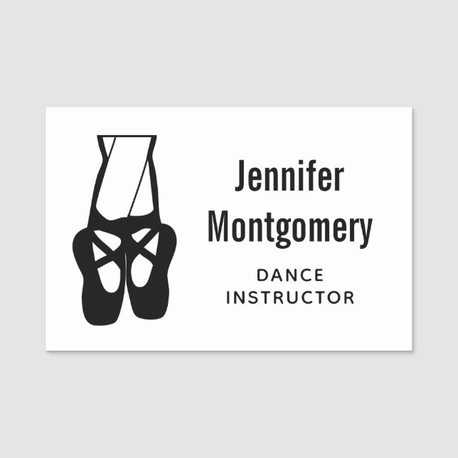 Cute Black Ballet Slippers En Pointe Name Tag (Front)