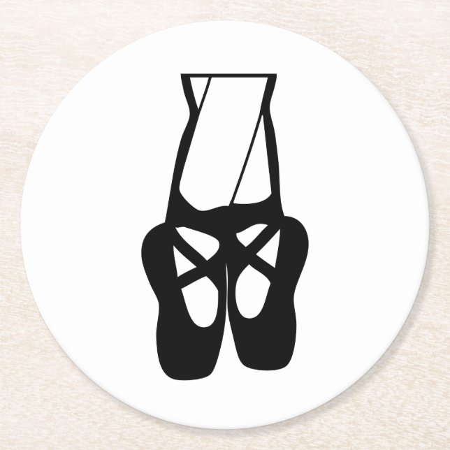 Cute Black Ballet Slippers En Pointe Round Paper Coaster (Front)