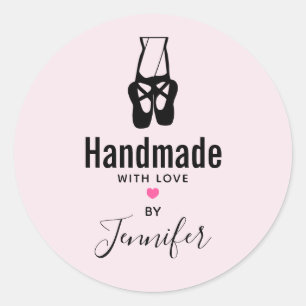 Cute Black Ballet Slippers Handmade with Love Classic Round Sticker
