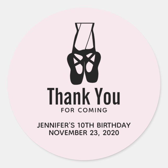 Cute Black Ballet Slippers Party Thank You Classic Round Sticker (Front)