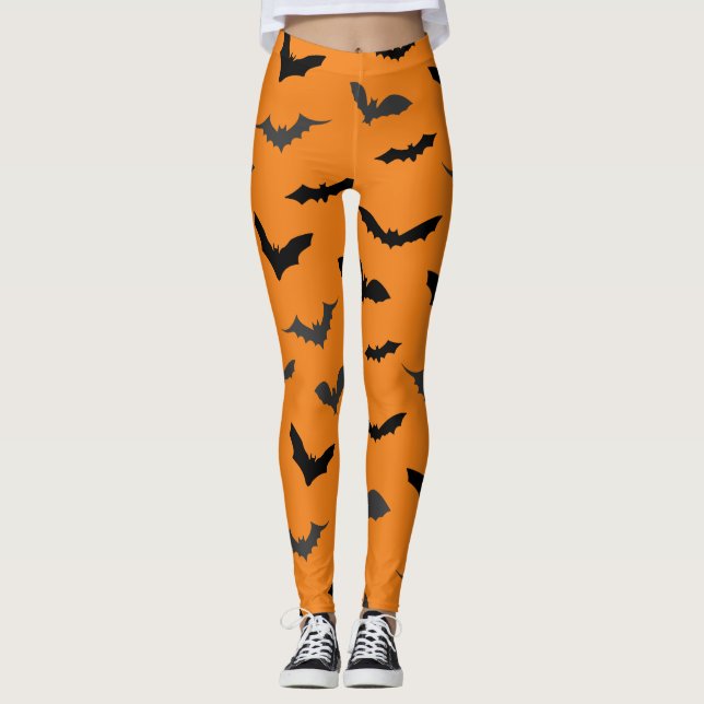 Cute Black Bats Pattern Halloween Leggings (Front)
