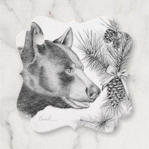 Cute Black Bear and Christmas Tree Favour Tags