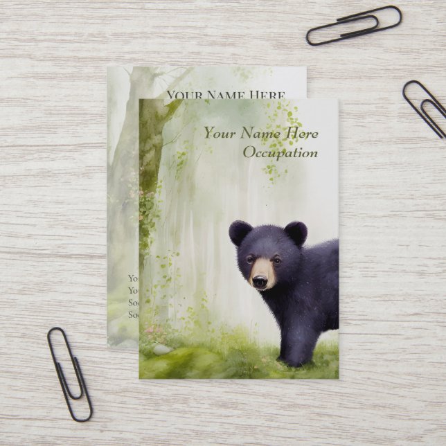 Cute Black Bear Cub Business Card (Front/Back In Situ)