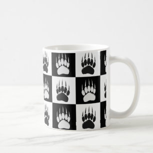 Cute Black Bear Paw Print Chequerboard Pattern Coffee Mug
