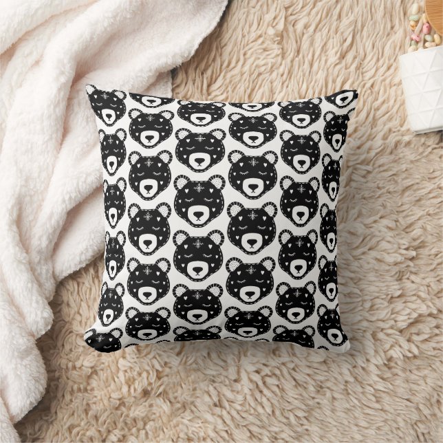 Cute Black Bear Throw Pillow (Blanket)