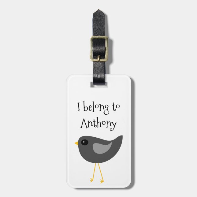 Cute black bird luggage tag (Front Vertical)