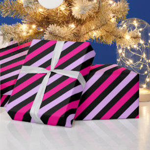 Cute Black Blue Grey Striped Pattern Wrapping Paper