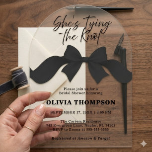 Cute Black Bow She's Tying the Knot Bridal Shower Acrylic Invitations