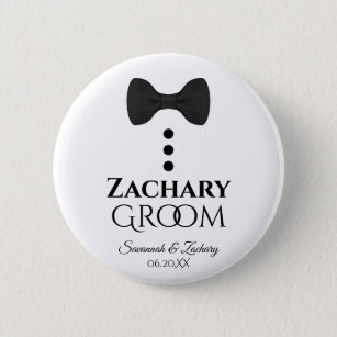 Cute Black Bow Tie Groom Wedding Name Tag 2 Inch Round Button