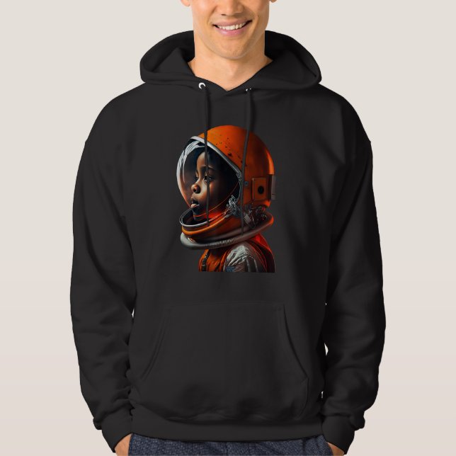 Cute Black Boy Wearing Spacesuit Hoodie (Front)