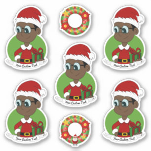 Cute black boy with glasses Christmas Sticker