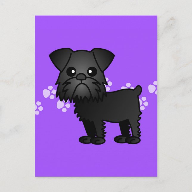 Cute Black Brussels Griffon Cartoon Postcard (Front)