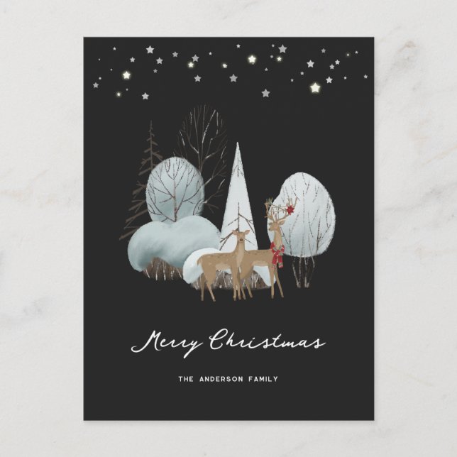 Cute Black Buck Doe Merry Christmas Holiday Postcard (Front)