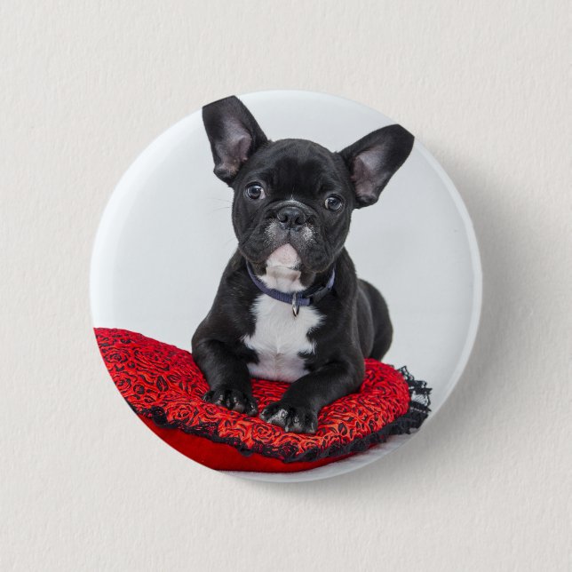 Cute Black BULLDOG Puppy Customizable 2 Inch Round Button (Front)