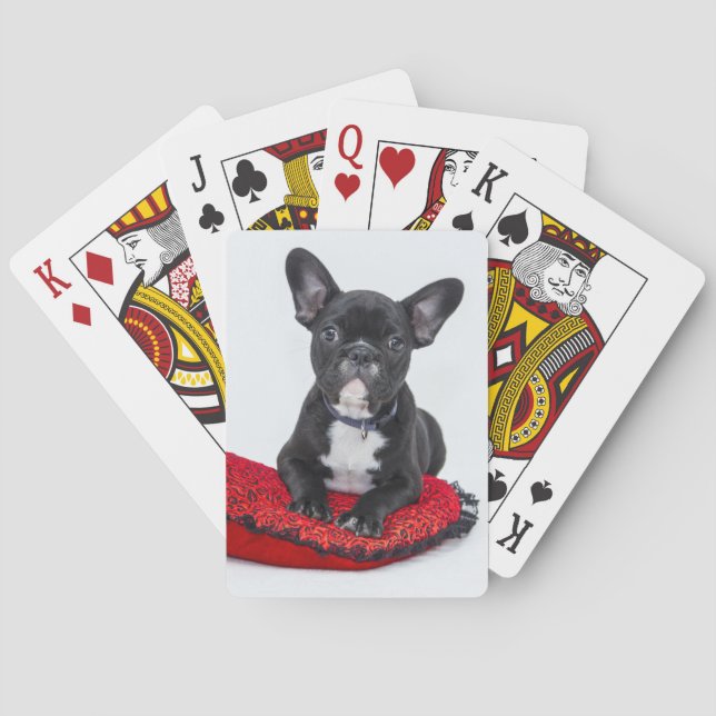 Cute Black BULLDOG Puppy Customizable Playing Cards (Back)