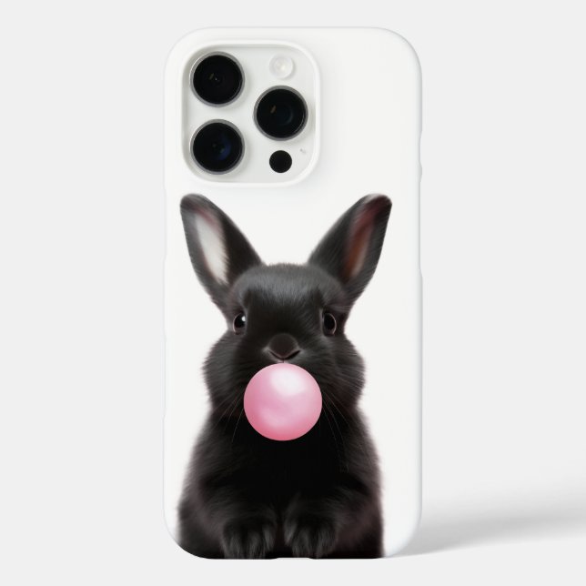 Cute Black Bunny Blowing Pink Bubble Gum  Case-Mate iPhone Case (Back)