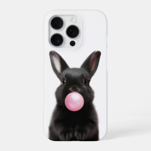 Cute Black Bunny Blowing Pink Bubble Gum  iPhone 16 Pro Case