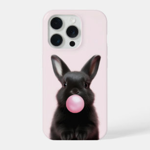 Cute Black Bunny Blowing Pink Bubble Gum  iPhone 15 Pro Case