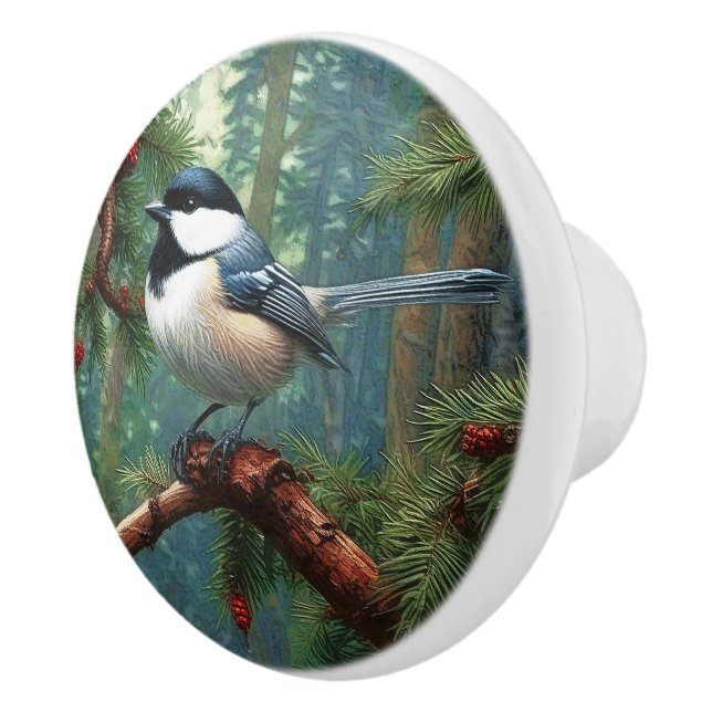 Cute Black-Capped Chickadee Ceramic Knob (Right)