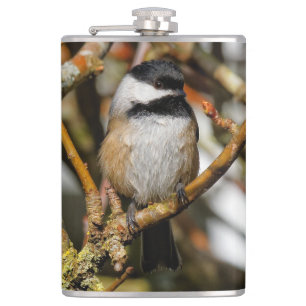 Cute Black-Capped Chickadee in the Tree Hip Flask