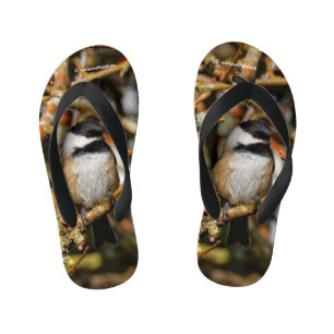 Cute Black-Capped Chickadee in the Tree Kid's Flip Flops