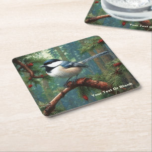 Cute Black-Capped Chickadee Square Paper Coaster