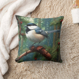 Cute Black-Capped Chickadee Throw Pillow