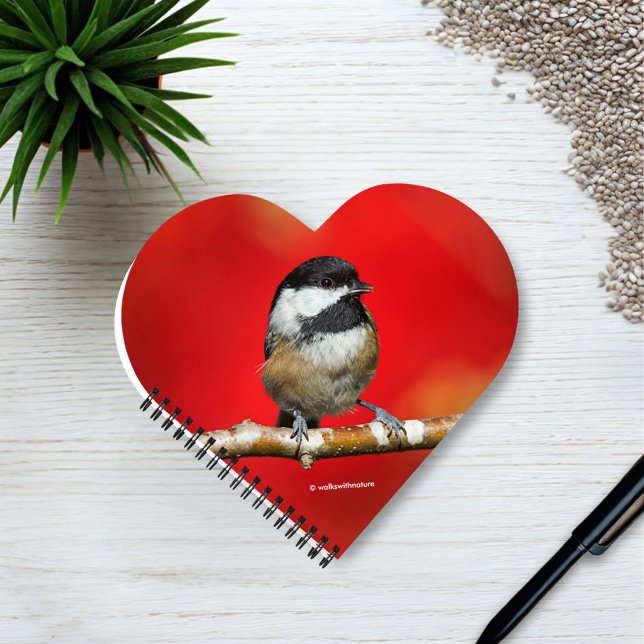 Cute Black-Capped Chickadee with Red Autumn Leaves Notebook (Cute Black-Capped Chickadee with Red Autumn Leaves Journal Cover Photo)