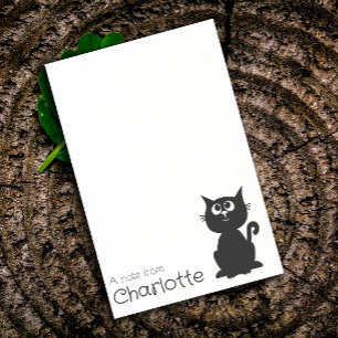 Cute black cartoon cat name post-it notes