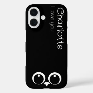 Cute black cartoon cats name charcoal iPhone 16 case