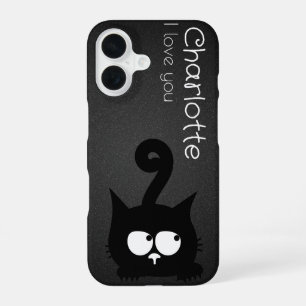 Cute black cartoon cats name charcoal iPhone 16 case