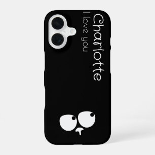 Cute black cartoon cats name charcoal iPhone 16 case
