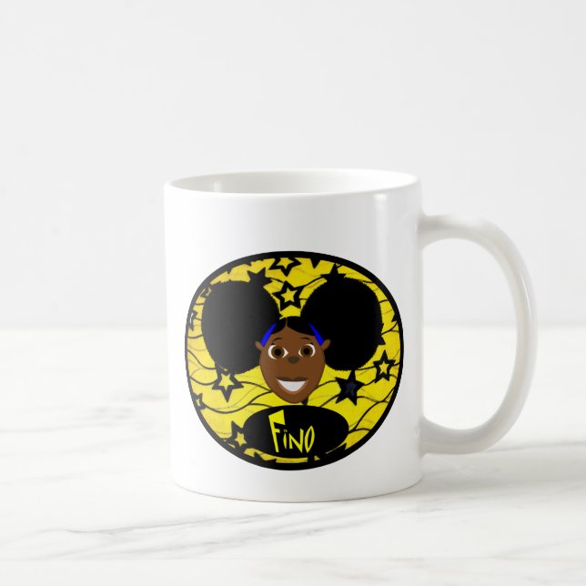 Cute Black Cartoon Girl Fino Coffee Mug (Right)