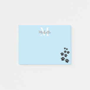 Cute Black Cartoon Pet Paw Trail Baby Blue Post-it Notes