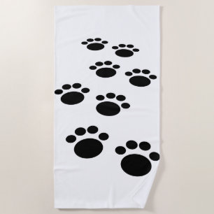 Cute Black Cartoon Pet Paw Trail Beach Towel
