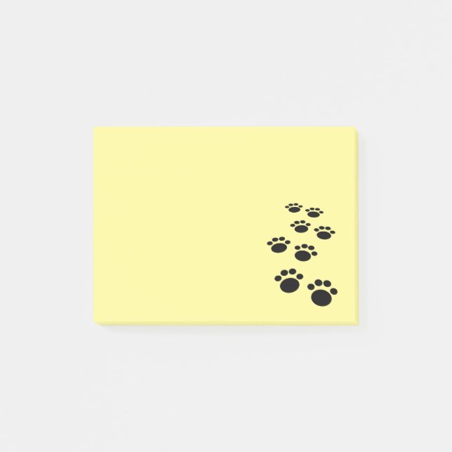 Cute Black Cartoon Pet Paw Trail Yellow Post-it Notes (Front)