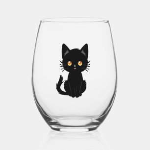 Cute Black cat  2 Stemless Wine Glass